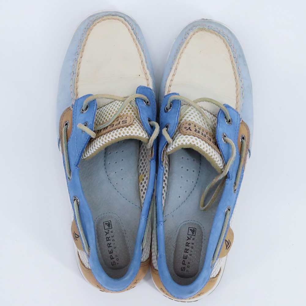 Sperry‎ Top-Sider Womens 9M Blue Tan Mesh Leather Boat Shoes 9244302 - Picture 4 of 12